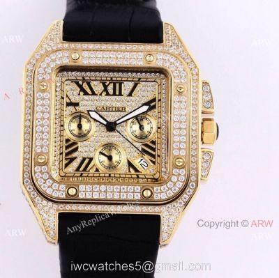 Knockoff Cartier Santos De Chronograph Iced Out Watch 45mm Men watches