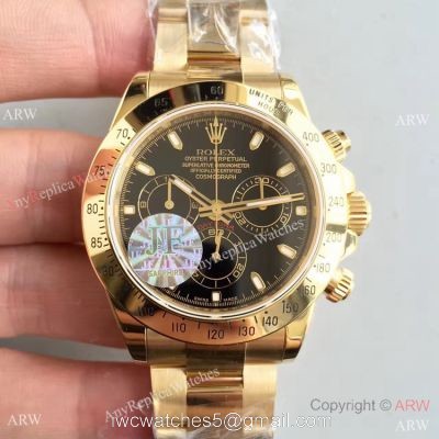 JF Replica Rolex Valjoux 7750 Chronograph Daytona Yellow Gold Black Watch watches