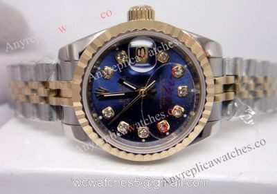 Copy Rolex Datejust 2-Tone Watch Blue Face For Ladies watches