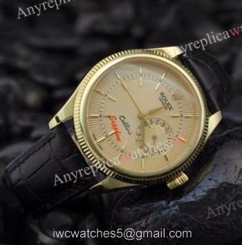 Rolex Geneve Cellini Date Watch Replica Rose Gold White dial Brown Leather Strap watches