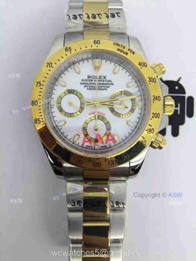 Copy Swiss Grade Rolex Valjoux 7750 Daytona Watch 2-Tone White Dial watches