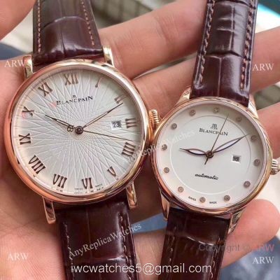 Copy Blancpain Lovers Watch Rose Gold Brown Leather Strap watches