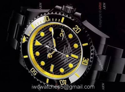 New Style Replica Rolex Submariner Watch Black Case &038; Yellow Markers watches