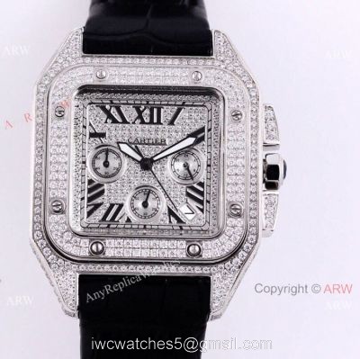 Knockoff Iced Out Cartier Santos Chronograph Watch 45mm watches
