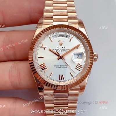 Noob Rolex Day Date Rose Gold With White Dial Roman Numbers Swiss 3255 Automatic Watch watches