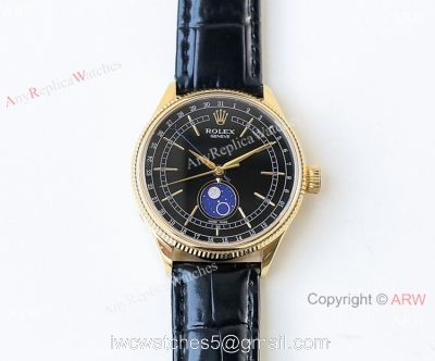 SWISS Rolex Geneve Cellini Black Moonphase / Yellow Gold Rolex Cellini Moonphase Replica watch watches