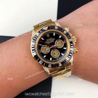 New Style Replica Rolex Daytona Rainbow Watch All Gold Diamond Bezel watches