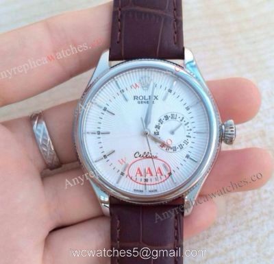 Rolex Geneve Cellini Date Watch Replica Stainless Steel White Face Brown Leather Strap watches