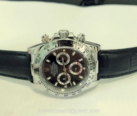 High Quality Copy Rolex Daytona Watch 40MM SS Black Dial w/ Black leather Strap watches