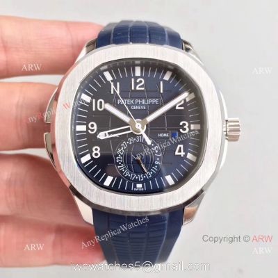 Replica Swiss Patek Philippe Travel Time Watch SS Blue Rubber Strap watches