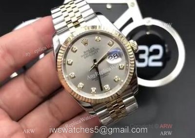 Fake Datejust Rolex Couple Watches Two Tone Grey Diamond Dial 36mm watches