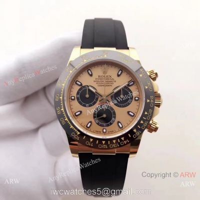 Gold Rolex Daytona Rubber Band Replica Watch Swiss 7750 Movement watches