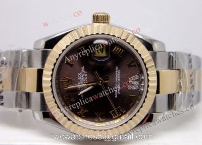 Rolex Datejust watch 2-Tone Yellow Gold / Chocolate Dial VI Diamond / 31mm Midsize watches