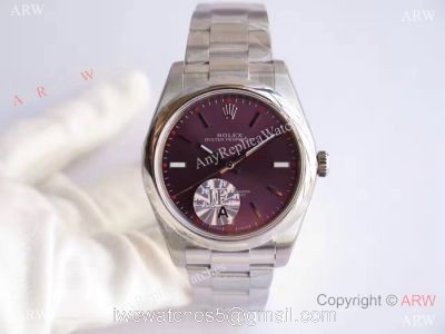 Replica Rolex Oyster Perpetual New Red Grape Dial Stainless Steel Swiss 3132 Watch JF Factory watches