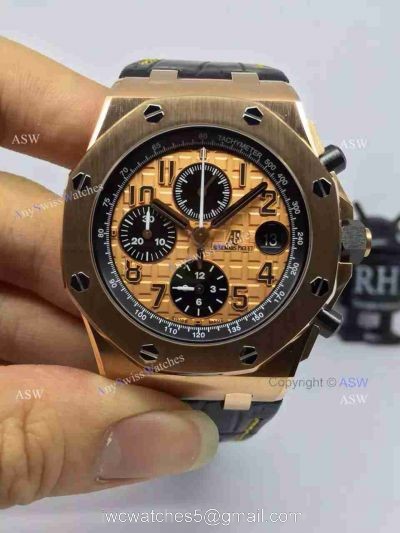 Fake Audemars Piguet Watch Rose Gold Black Leather Mens Watch watches