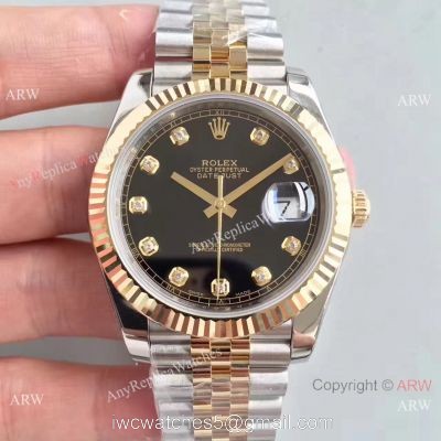 (EW) Replica Rolex Datejust II 41mm 2-Tone Jubilee Black Diamond Watch ETA3255 watches