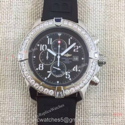 Replica Breitling Watches With Diamond Bezel Black Rubber Super Avenger Watch watches