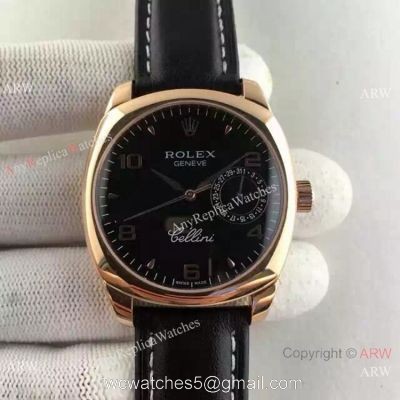 Swiss Replica Rolex Cellini Danaos Watch Rose Gold Black Face Automatic Movement watches