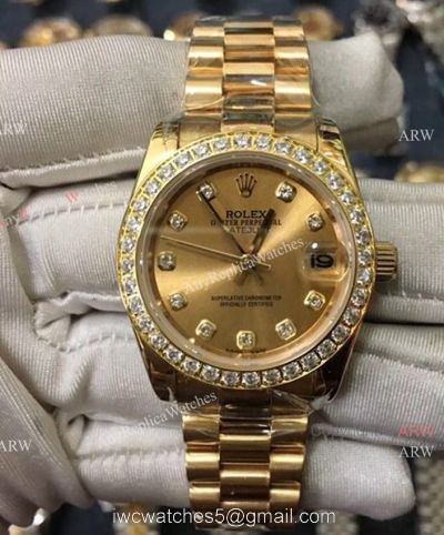 Replica Swiss Eta2824 ROLEX Datejust Yellow Gold Diamond Ladies Watch watches