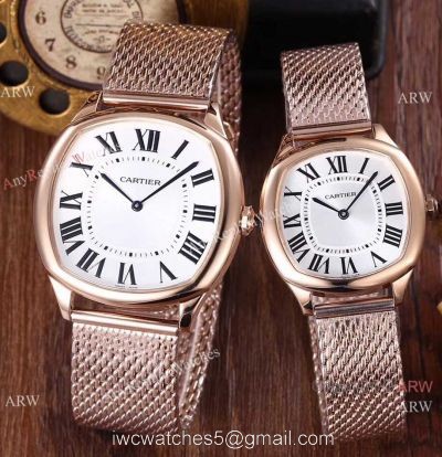 Fake Drive De Cartier Rose Gold Watch White Roman Dial watches