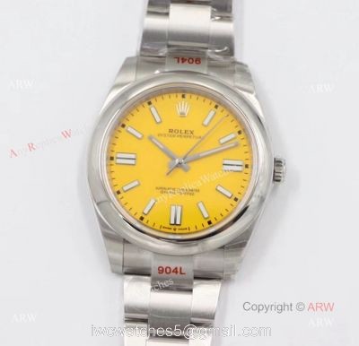 (EW) Mens Rolex Oyster Perpetual 41 Replica Watches With Rolex Yellow Face watches