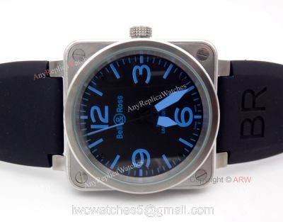 Replica Bell Ross Automatic Watch Black Rubber Strap Blue Markers watches