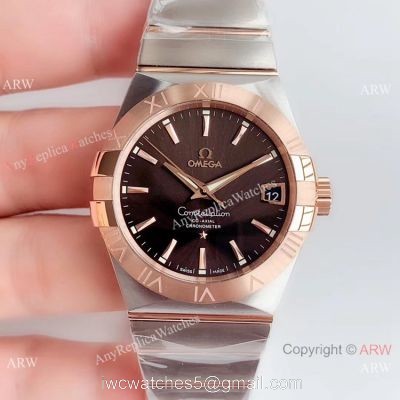 VSF Swiss Omega Constellation Co-Axial 38mm 2-Tone Rose Gold Brown Dial Copy Watch watches