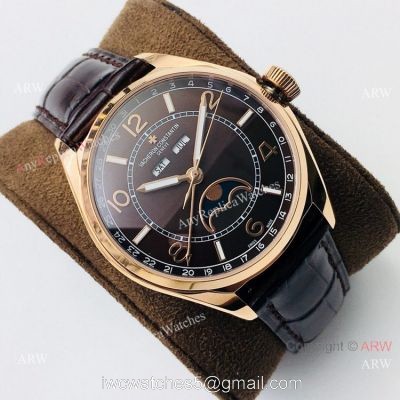 Super Clone Vacheron Constantin Fiftysix Moonphase Watch Rose Gold Chocolate Face watches