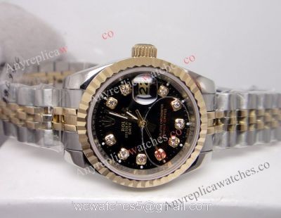Fake Rolex Datejust Watch Black Face 2-Tone Jubilee Ladies watches
