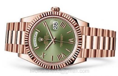 Copy Rolex 60th Anniversary DAY-DATE Olive Green Dial Rose Gold Replica Watch watches