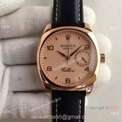Swiss Replica Rolex Cellini Danaos Replica Watch Rose Gold Black Leather Strap watches