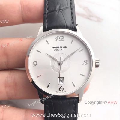 Montblanc Meisterstuck Watch Stainless Steel White Face Black Leather Strap watches