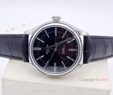 High Quality Rolex Geneve Cellini Black Face Sapphire glass Black Leather Watch watches