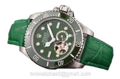 Replica Swiss Rolex Submariner Tourbillon Green Leather Watch 2016 New watches