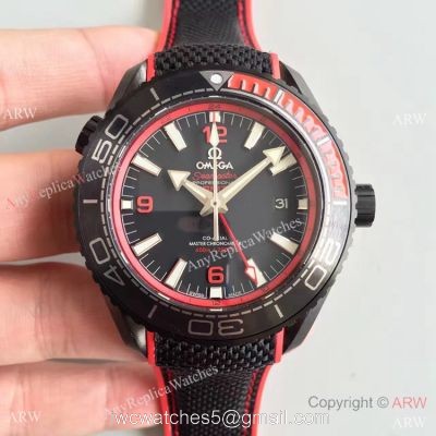 Swiss Replica Omega Seamaster Planet Ocean Deep Black GMT Ceramic Red Watch watches