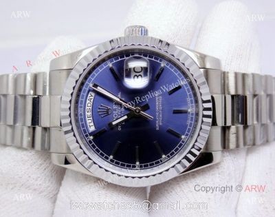 Rolex Day-Date Blue Face Stainless Steel Copy Watch watches