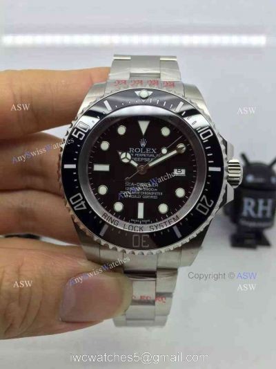 Swiss 2836 Replica Rolex Deepsea Sea-Dweller Black Dial Watch / Noob Factory watches