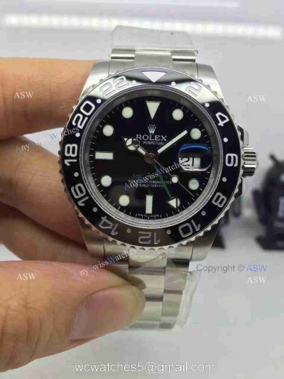 Swiss Fake Rolex GMT Master II Watch Black Dial Black Ceramics watches