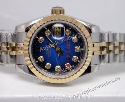 Replica Rolex Datejust 2-Tone Blue Face Ladies Watch for sale watches