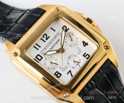 Swiss Grade Cartier Santos 9100 Yellow Gold Case Watch Replica watches