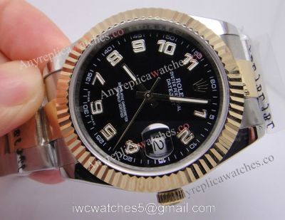 Swiss Quality Replica Rolex Datejust 41 Black Watch Two Tone Arabic Markers watches