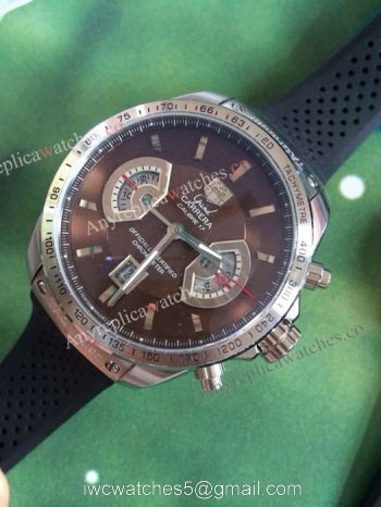 Tag Heuer Grand Carrera Calibre 17 RS3 Copy Watch Brown Face Rubber Strap watches