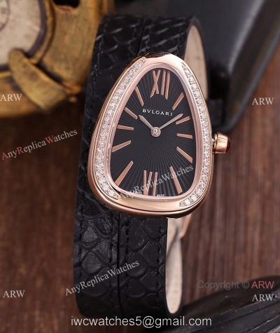Copy Bvlgari Fashion Design Snake Bracelet Watch Rose Gold Diamond 27mm for Lady watches