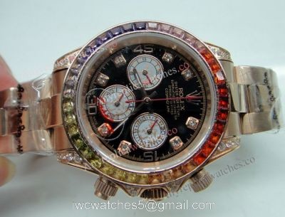 Replica Rolex Daytona Rainbow Watch Rose Gold Diamond Bezel Sapphire glass watches
