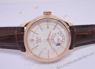 Rolex Cellini DUAL TIME Rose Gold Case White Face Copy Watch watches
