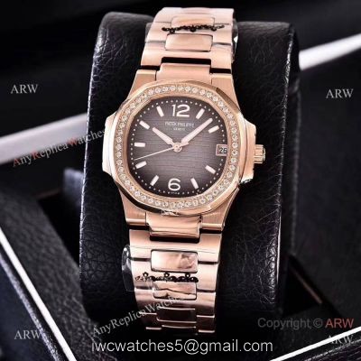 Copy Patek Philippe Nautilus Womens Rose Gold and Diamond 35mm watch Swiss Quality watches