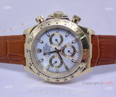 Rolex Daytona White Face Gold Case Brown Leather Band Replica Watch watches