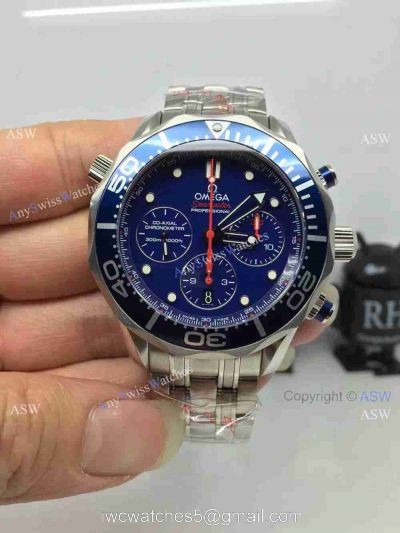 Grade 1A Swiss Omega Seamaster 300 Replica Watch SS Blue Chronograph Dial watches