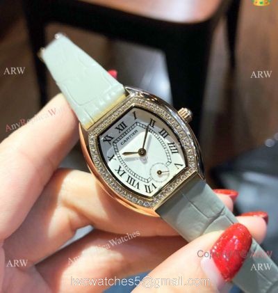 Low Price Cartier Rose Gold Gray Leather Band Ladies Watch 26mm watches