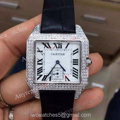 Cartier Santos Diamond Replica Watch White Roman Dial Quartz Movement watches